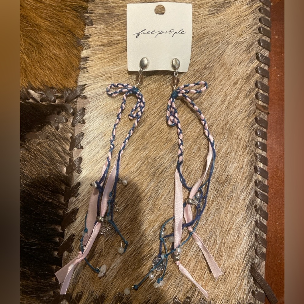 NWT! Free People Pink and Blue long Earrings